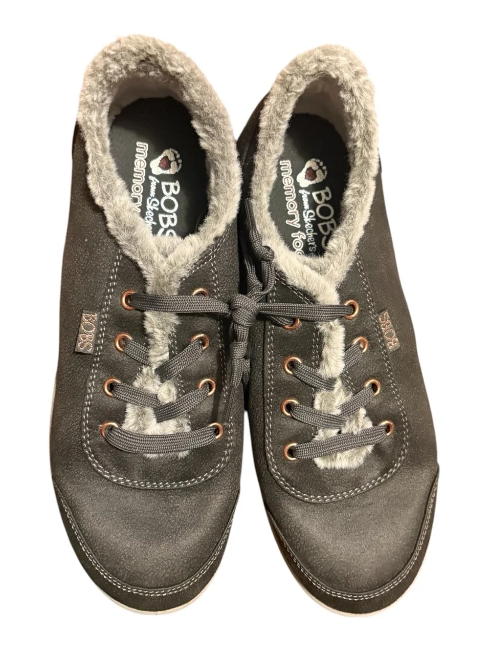 BOBS from Skechers Gray Faux Fur Lace-Up Comfort Shoes